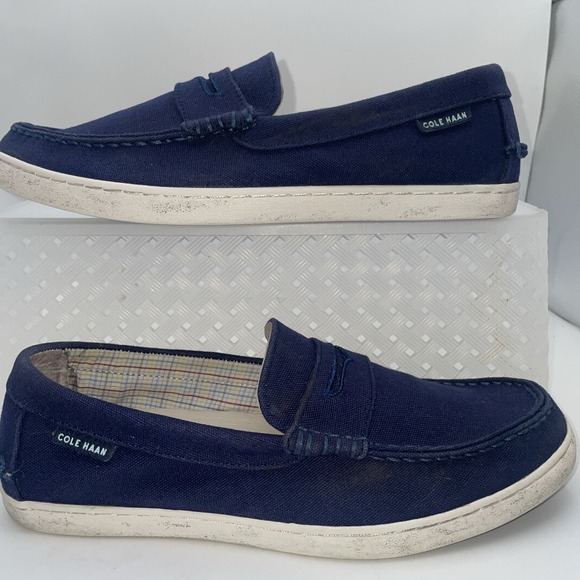 Cole Haan Pinch Maine Classic Navy Canvas Slip On Penny Loafers Shoes Size 8.5 - Picture 6 of 11